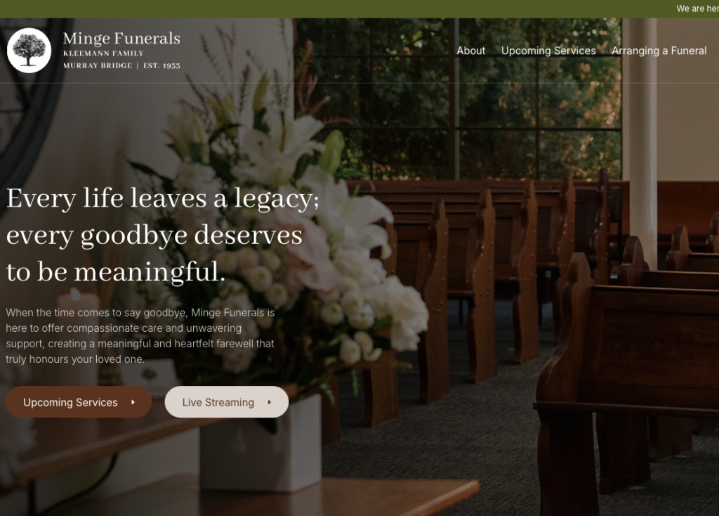 Minge Funerals Website screenshot